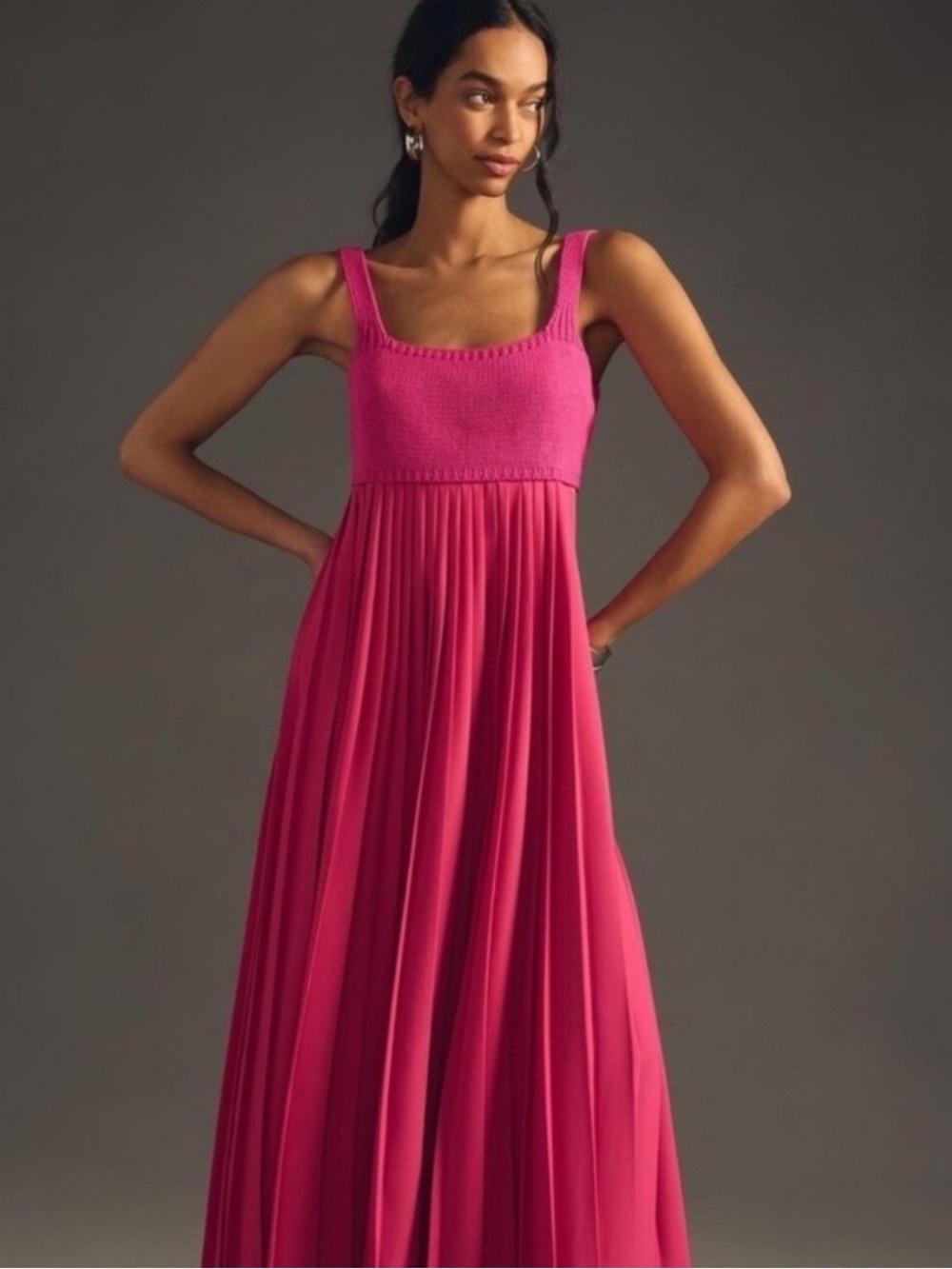 Anthropologie Mare Fuchsia Pleated Maxi Dress